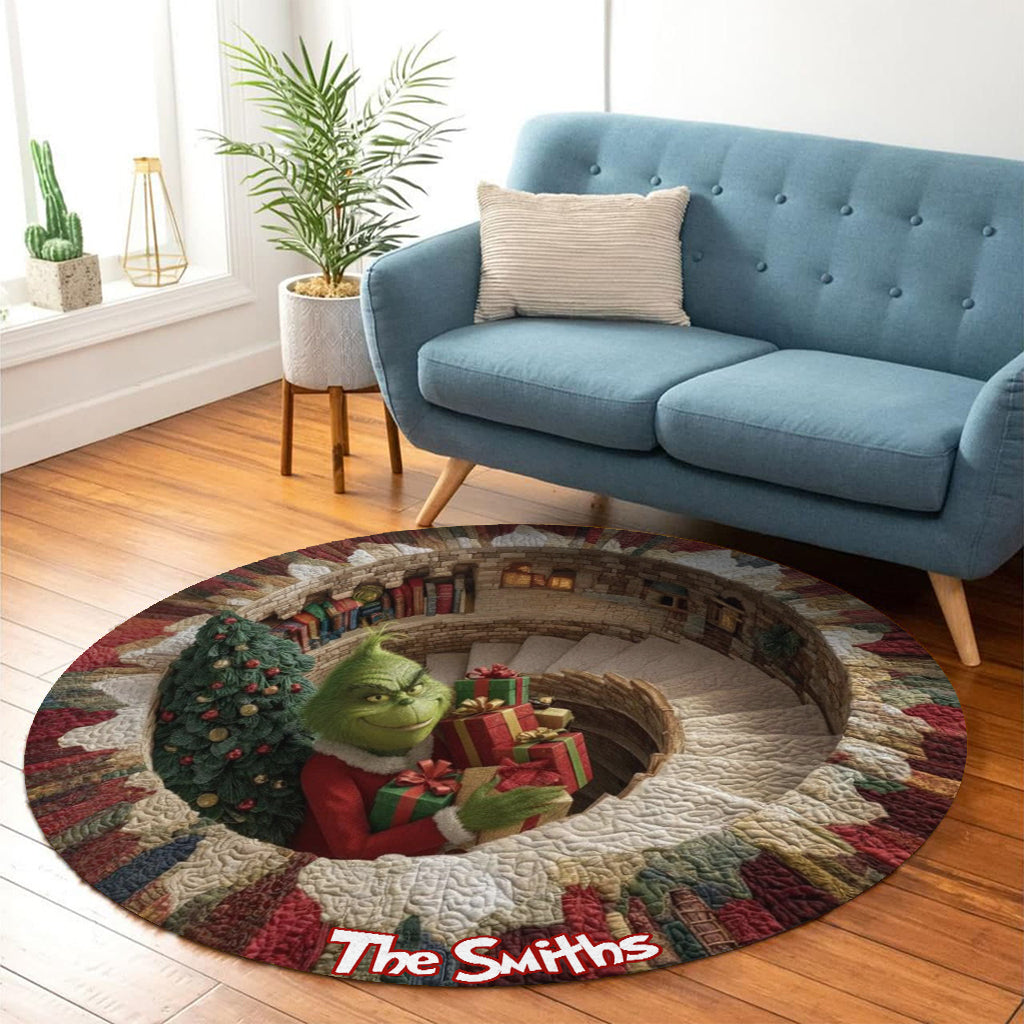 Personalized Christmas Round Rug with Grinch Design for Holidays Round Rug GradoCreations