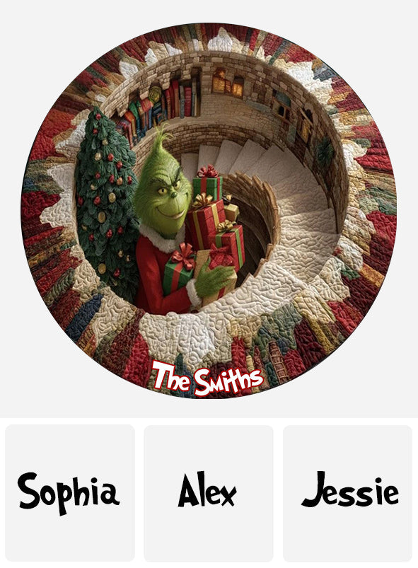 Personalized Christmas Round Rug with Grinch Design for Holidays Round Rug GradoCreations