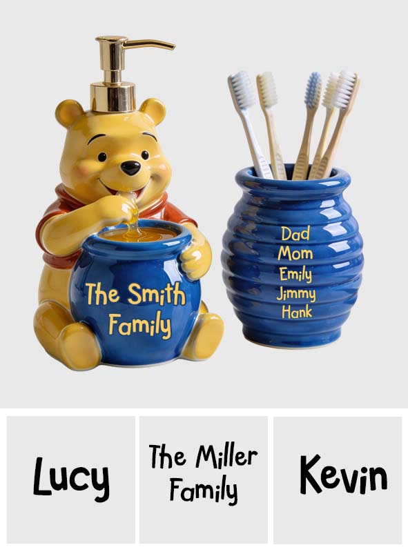 Personalized Honey Bear Soap Dispenser & Toothbrush Holder Gift Set Acrylic Pot & Pump Dispenser GradoCreations