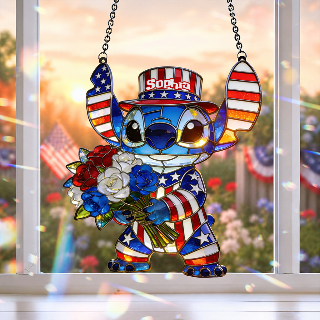 Personalized American Patriotic Alien Suncatcher Ornament Gift Window Hanging Suncatcher Ornament GradoCreations