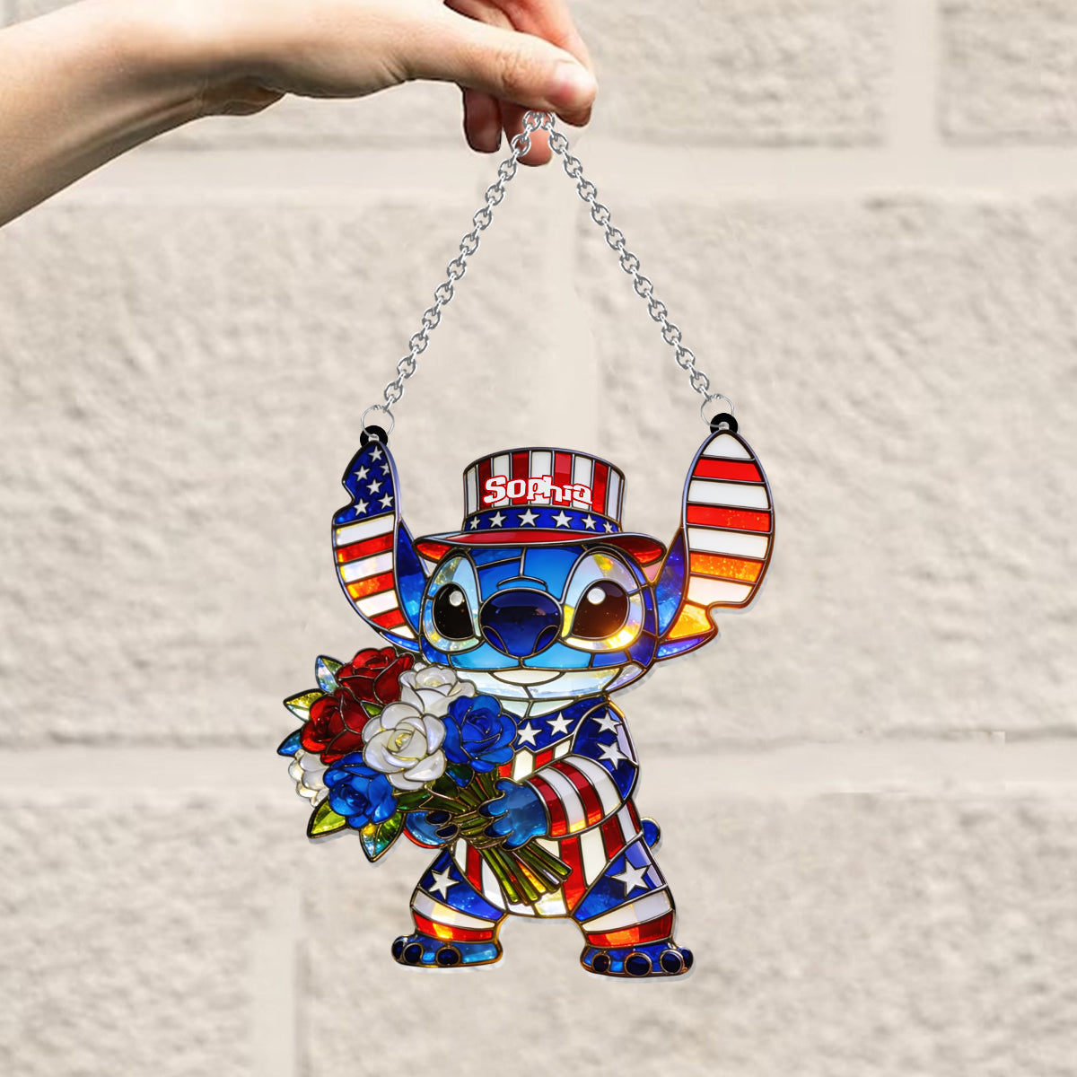 Personalized American Patriotic Alien Suncatcher Ornament Gift Window Hanging Suncatcher Ornament GradoCreations