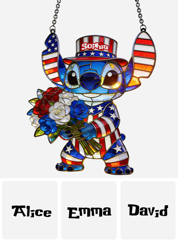 Personalized American Patriotic Alien Suncatcher Ornament Gift Window Hanging Suncatcher Ornament GradoCreations