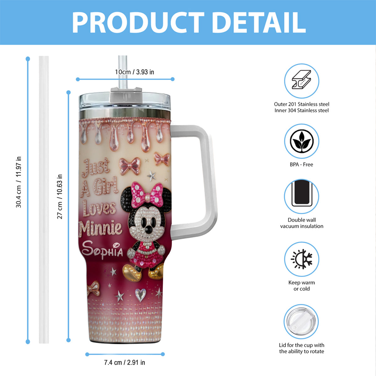 Personalized Mouse Tumbler with Handle Custom Name Gift for Kids Tumbler With Handle GradoCreations
