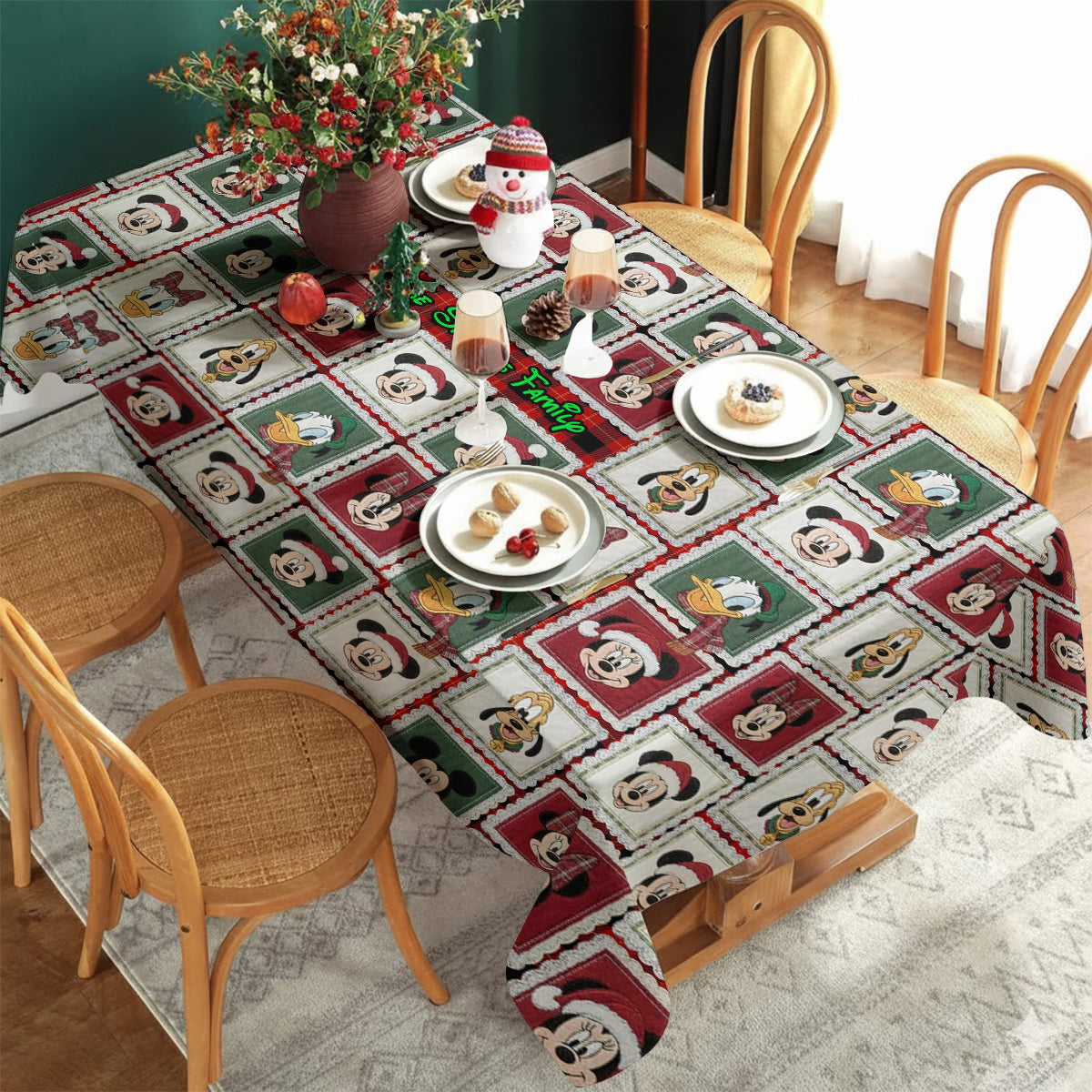 Personalized Christmas Mouse Table Cloth Cover for Family Table Cloth Cover GradoCreations