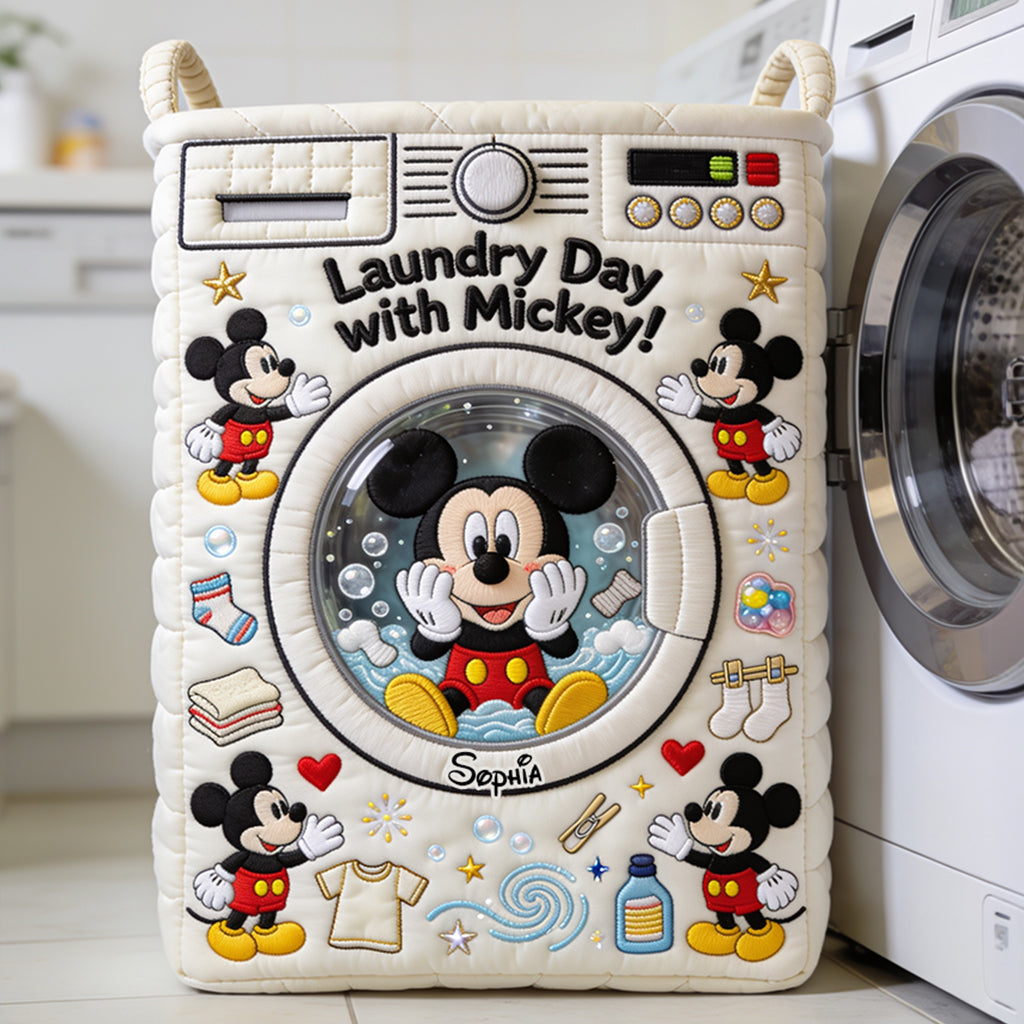 Personalized Quilted Laundry Basket with Mickey Mouse Design for Family Gift Quilted Laundry Basket GradoCreations