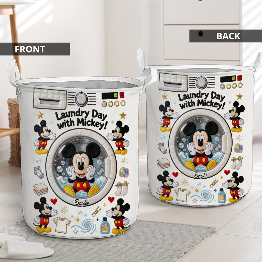 Personalized Quilted Laundry Basket with Mickey Mouse Design for Family Gift Quilted Laundry Basket GradoCreations