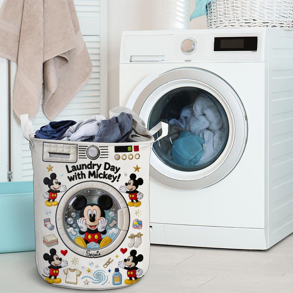 Personalized Quilted Laundry Basket with Mickey Mouse Design for Family Gift Quilted Laundry Basket GradoCreations