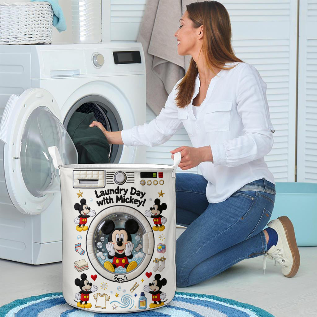 Personalized Quilted Laundry Basket with Mickey Mouse Design for Family Gift Quilted Laundry Basket GradoCreations
