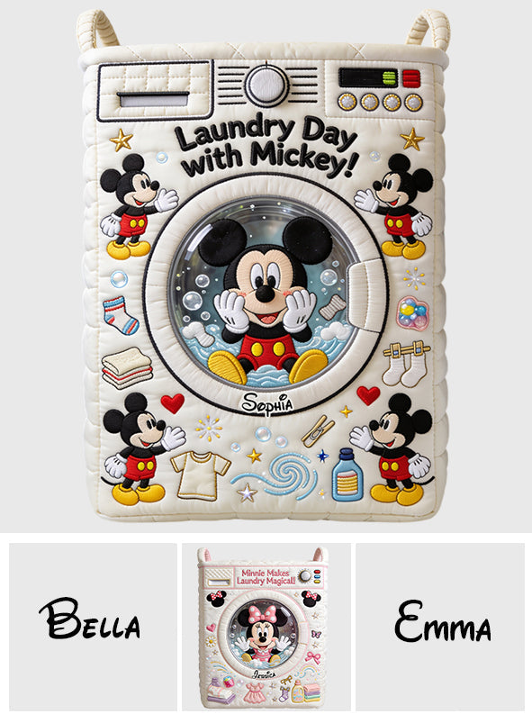 Personalized Quilted Laundry Basket with Mickey Mouse Design for Family Gift Quilted Laundry Basket GradoCreations