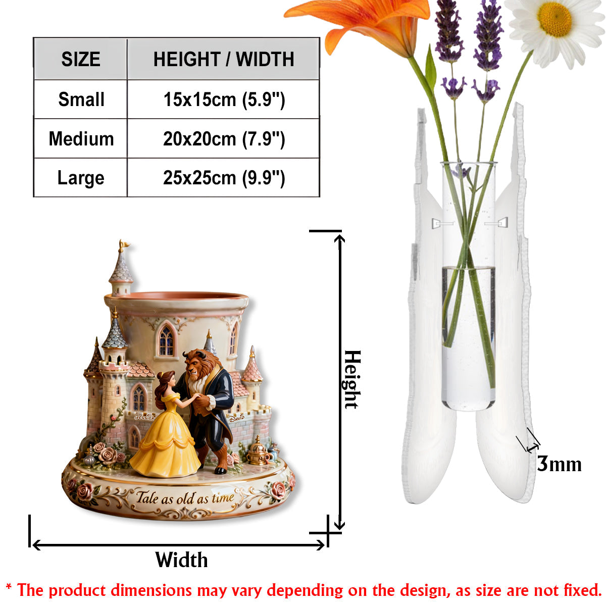 Personalized Beauty and the Beast Acrylic Flower Vase Custom Shape Gift Custom Shape Acrylic Flower Vase GradoCreations