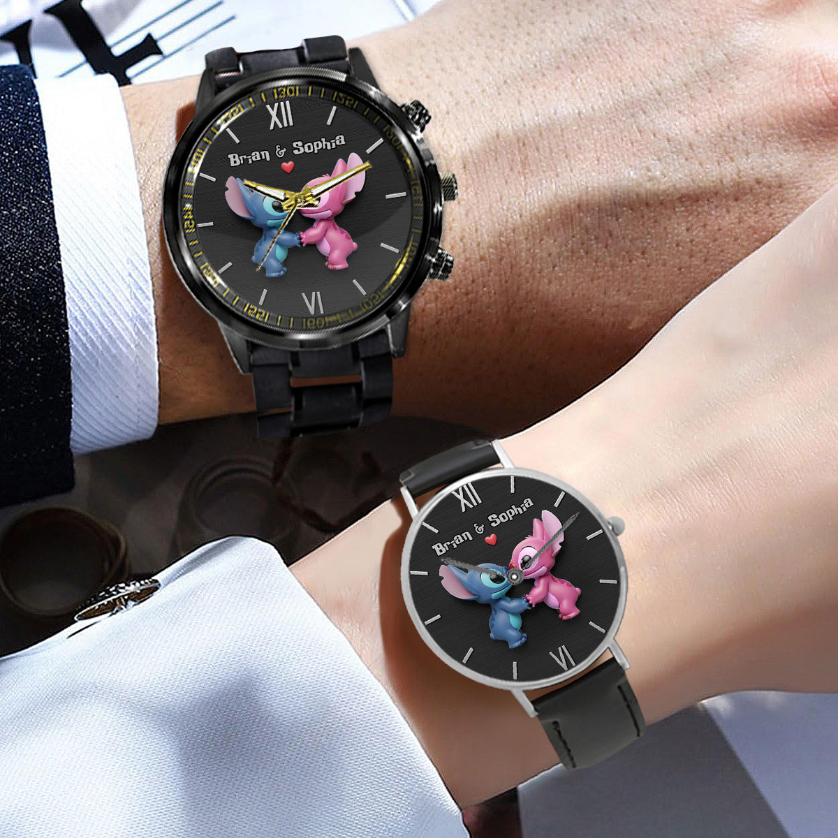 Personalized Ohana Couple Hand Watch Set Custom Names Gift for Anniversary Couple Hand Watch Set GradoCreations