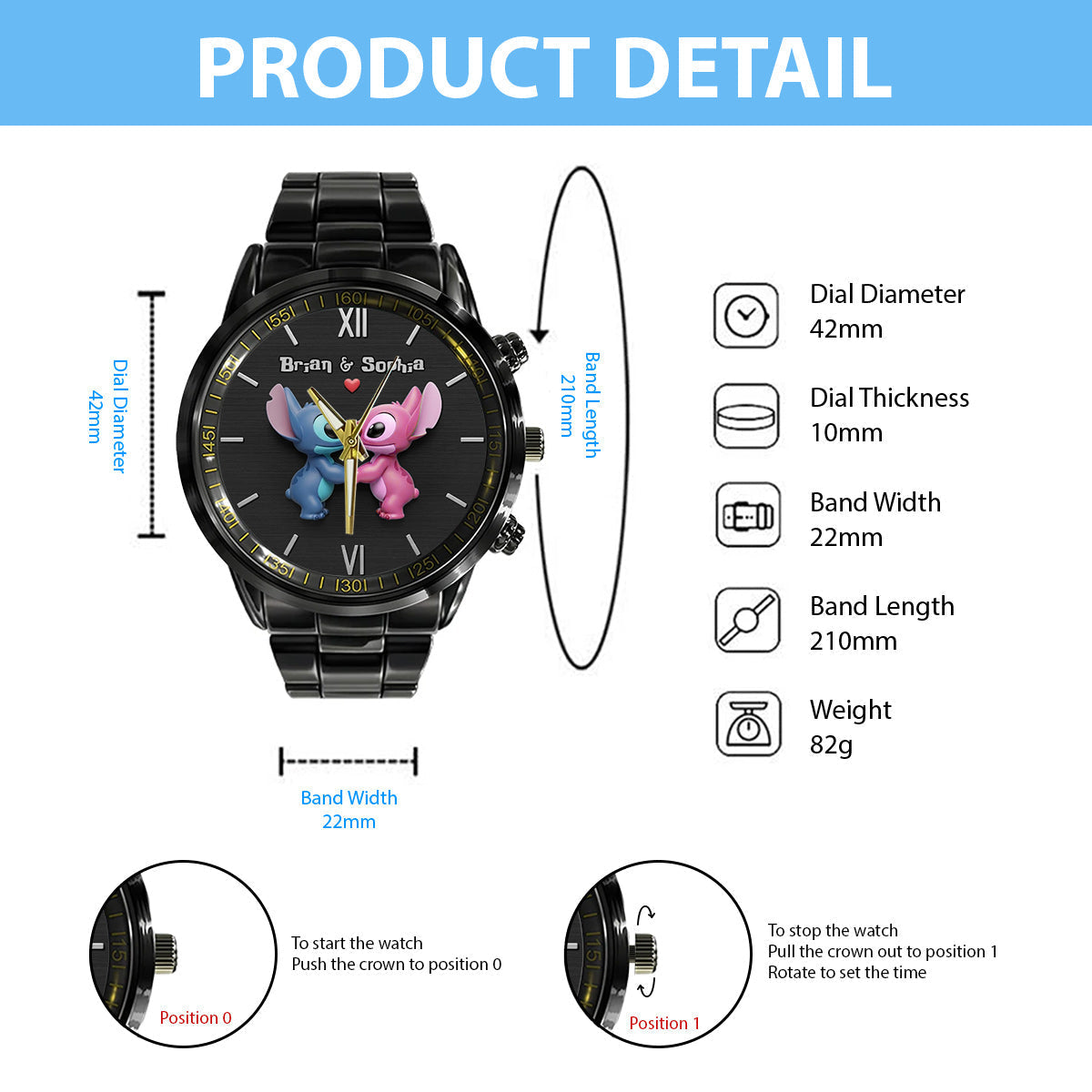 Personalized Ohana Couple Hand Watch Set Custom Names Gift for Anniversary Couple Hand Watch Set GradoCreations