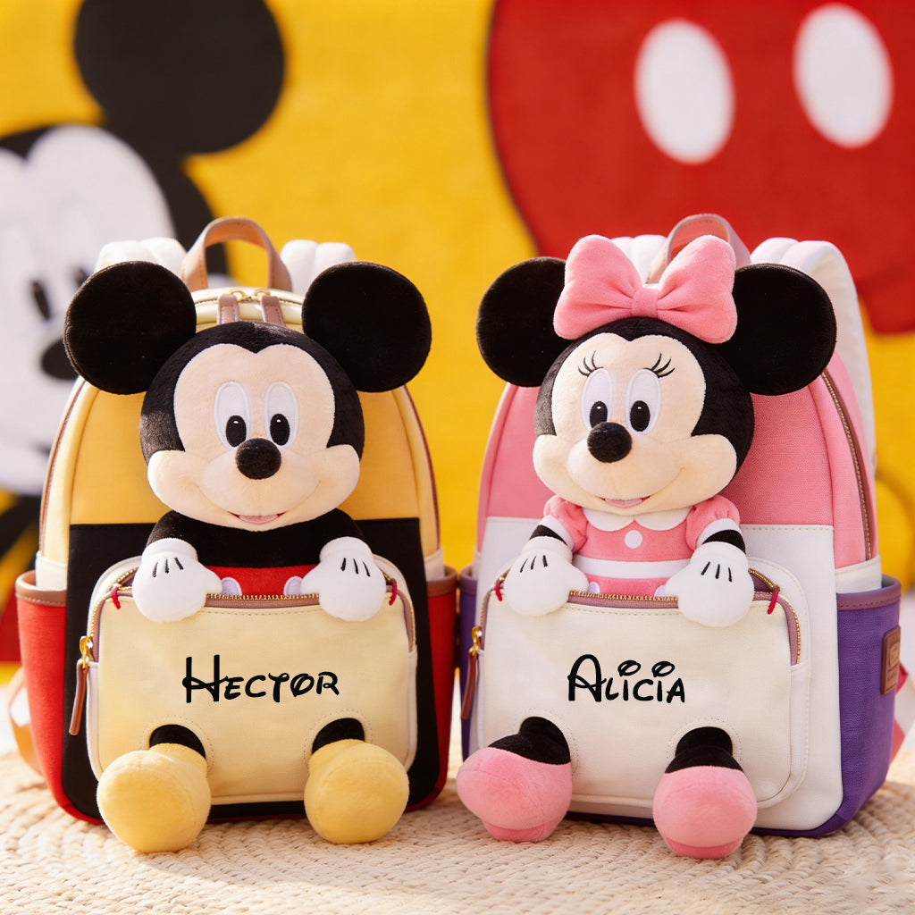 Personalized Kids' Mouse Backpack Custom Name Plush Changeable Patch Changeable Leather Patch Backpack GradoCreations