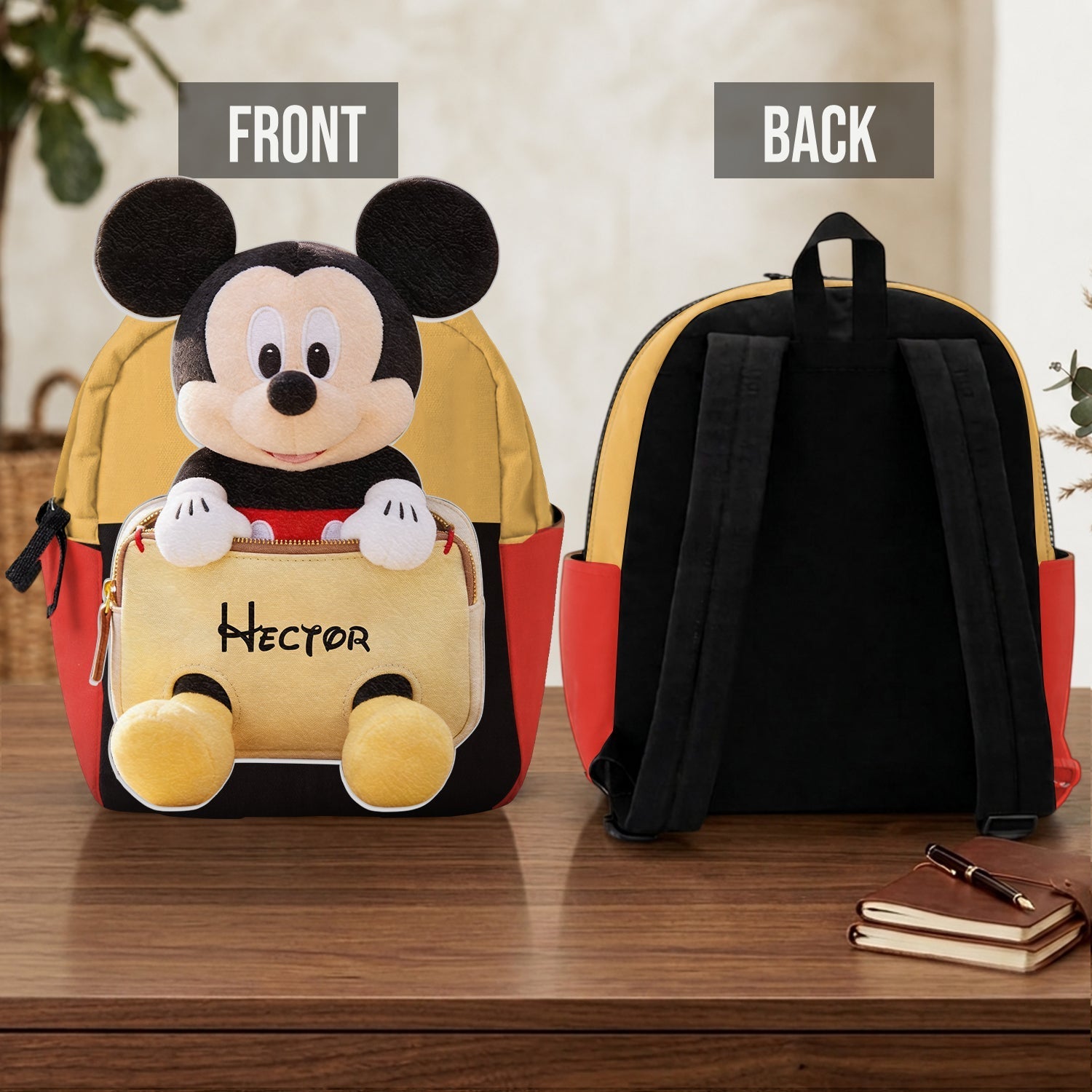 Personalized Kids' Mouse Backpack Custom Name Plush Changeable Patch Changeable Leather Patch Backpack GradoCreations