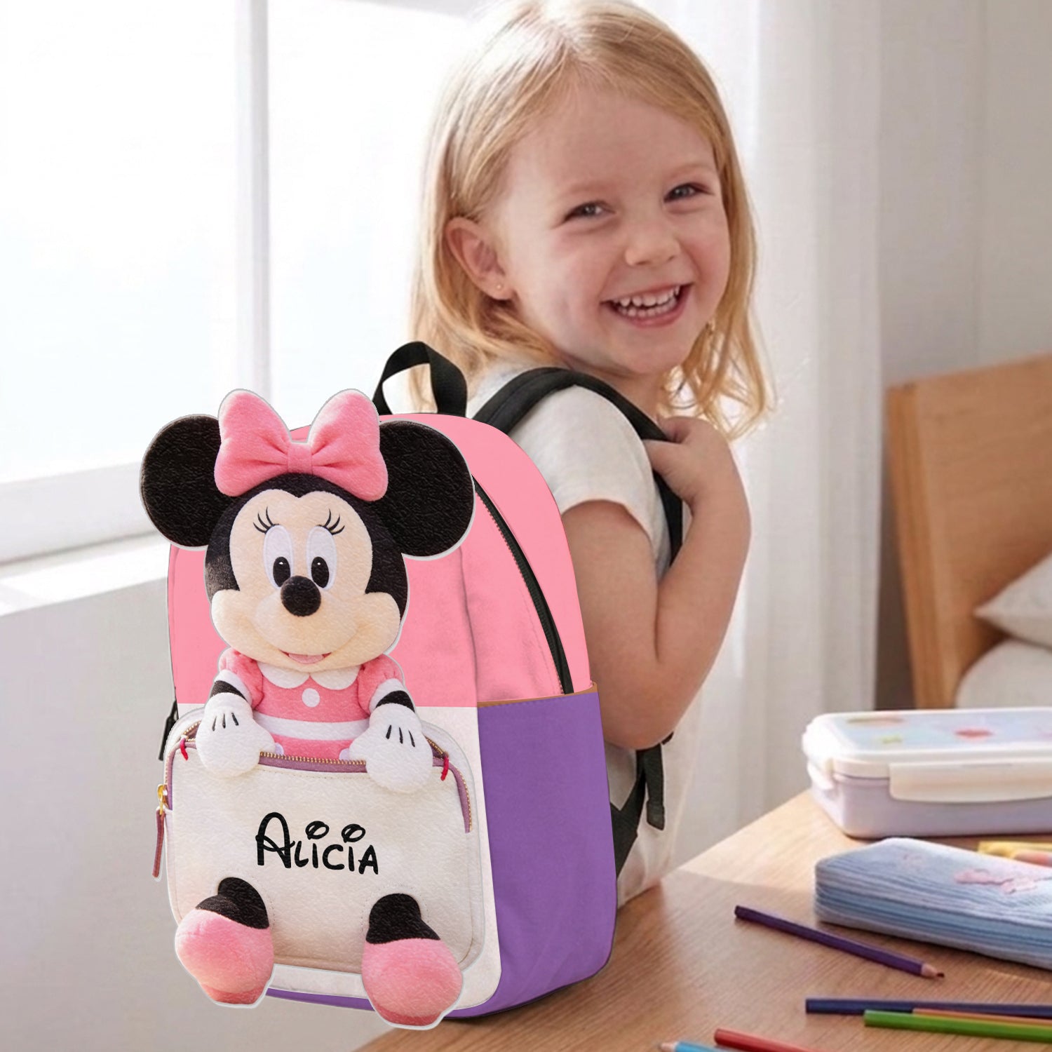 Personalized Kids' Mouse Backpack Custom Name Plush Changeable Patch Changeable Leather Patch Backpack GradoCreations