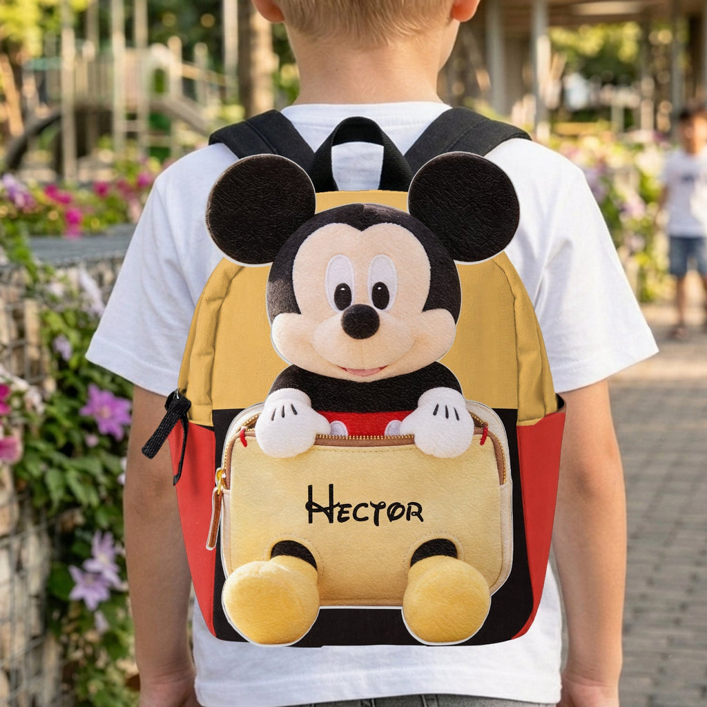 Personalized Kids' Mouse Backpack Custom Name Plush Changeable Patch Changeable Leather Patch Backpack GradoCreations