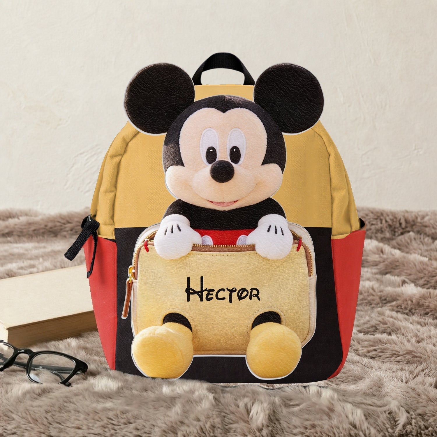 Personalized Kids' Mouse Backpack Custom Name Plush Changeable Patch Changeable Leather Patch Backpack GradoCreations
