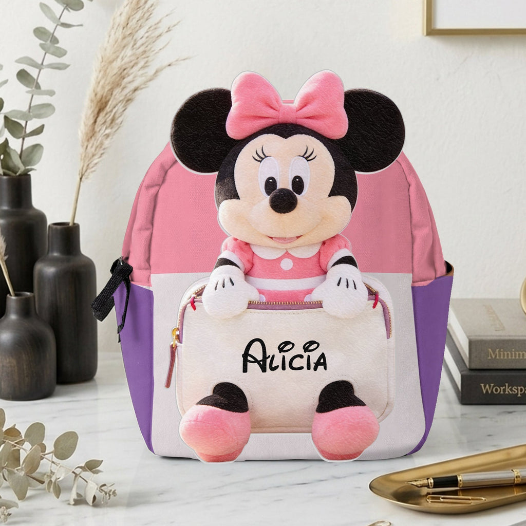 Personalized Kids' Mouse Backpack Custom Name Plush Changeable Patch Changeable Leather Patch Backpack GradoCreations