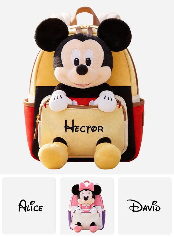 Personalized Kids' Mouse Backpack Custom Name Plush Changeable Patch Changeable Leather Patch Backpack GradoCreations