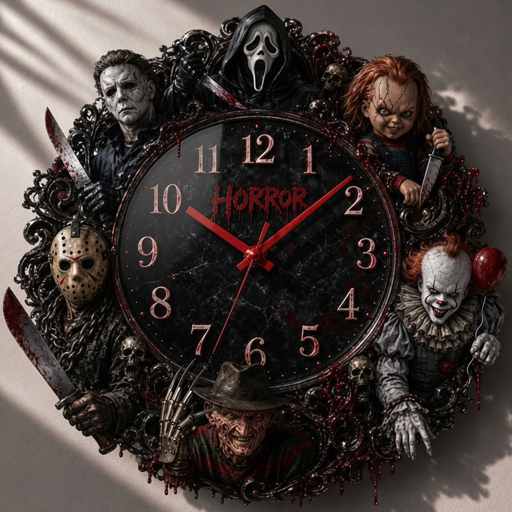 Personalized Horror Wall Clock Unique Gift for Halloween Lovers Wall Hanging Clock GradoCreations
