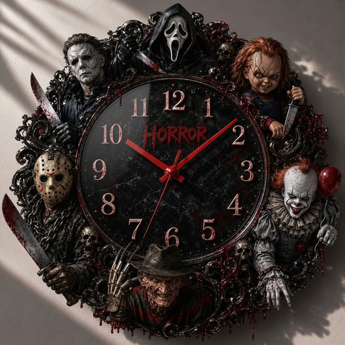 Personalized Horror Wall Clock Unique Gift for Halloween Lovers Wall Hanging Clock GradoCreations
