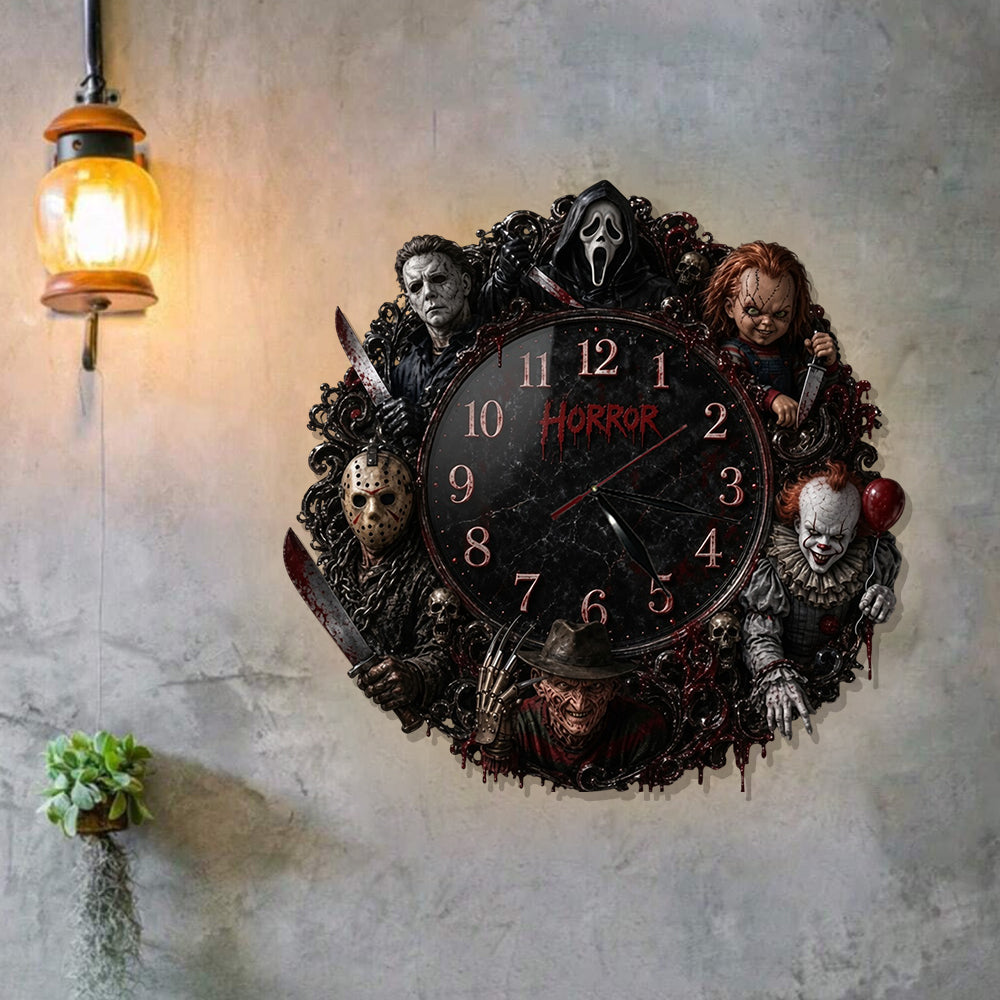 Personalized Horror Wall Clock Unique Gift for Halloween Lovers Wall Hanging Clock GradoCreations