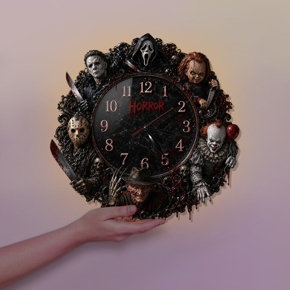 Personalized Horror Wall Clock Unique Gift for Halloween Lovers Wall Hanging Clock GradoCreations