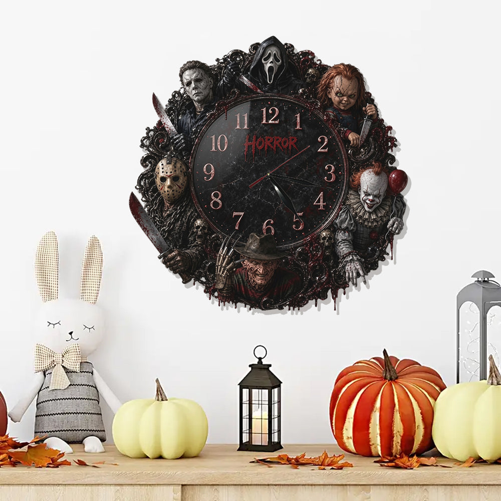 Personalized Horror Wall Clock Unique Gift for Halloween Lovers Wall Hanging Clock GradoCreations