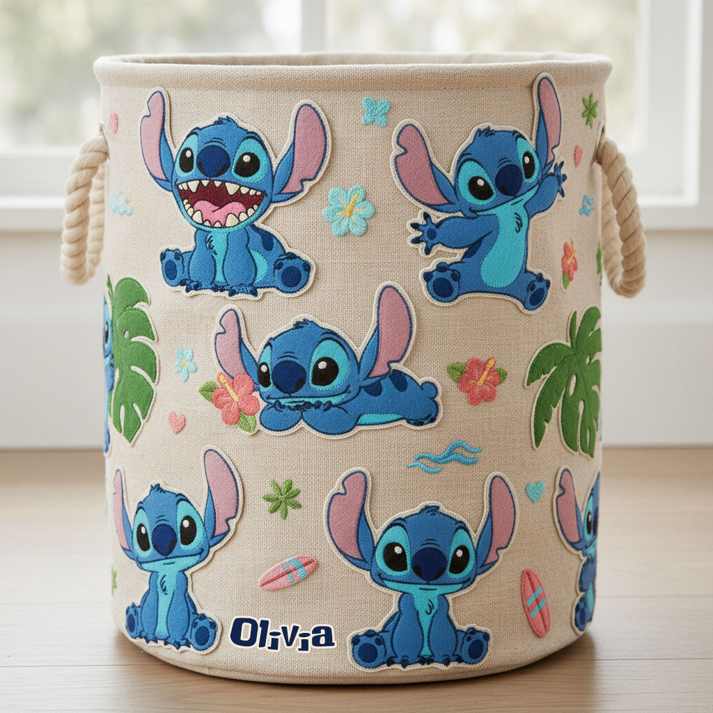 Personalized Blue Alien Storage Basket Custom Name Gift Laundry Basket GradoCreations
