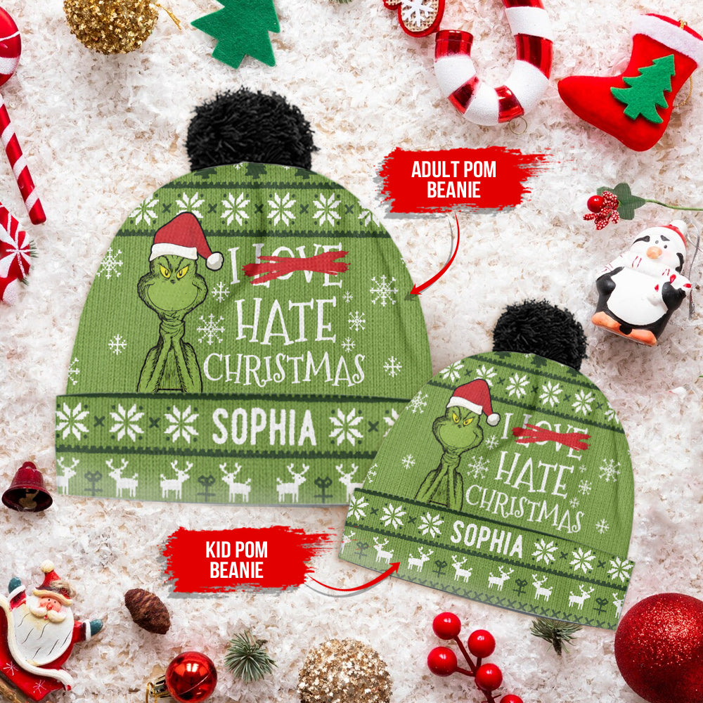 Personalized Grinch Beanie Hat with Custom Name for Christmas Gift Beanie Hat GradoCreations