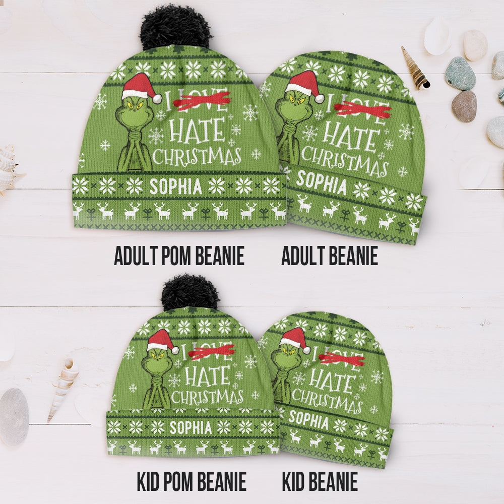 Personalized Grinch Beanie Hat with Custom Name for Christmas Gift Beanie Hat GradoCreations