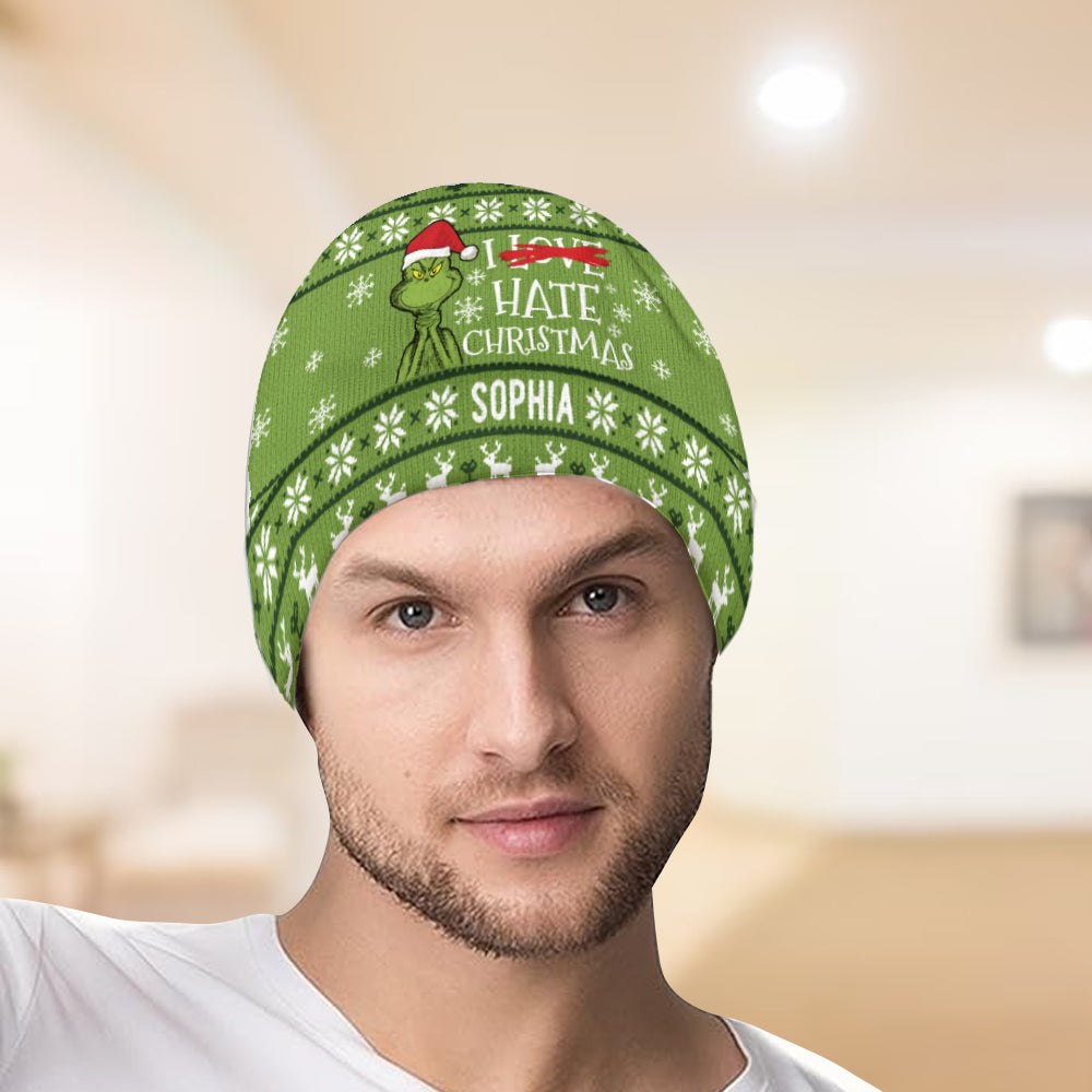 Personalized Grinch Beanie Hat with Custom Name for Christmas Gift Beanie Hat GradoCreations
