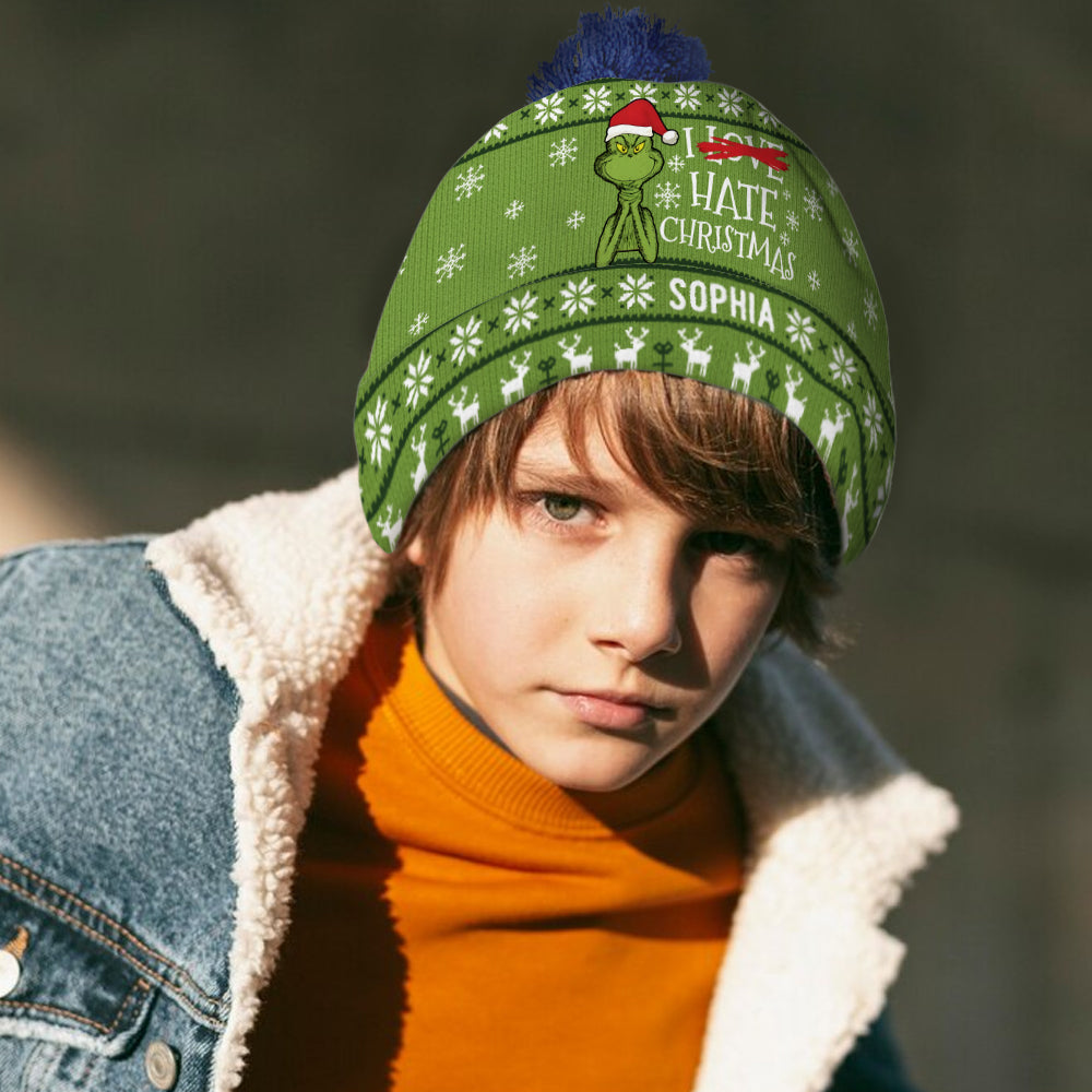 Personalized Grinch Beanie Hat with Custom Name for Christmas Gift Beanie Hat GradoCreations