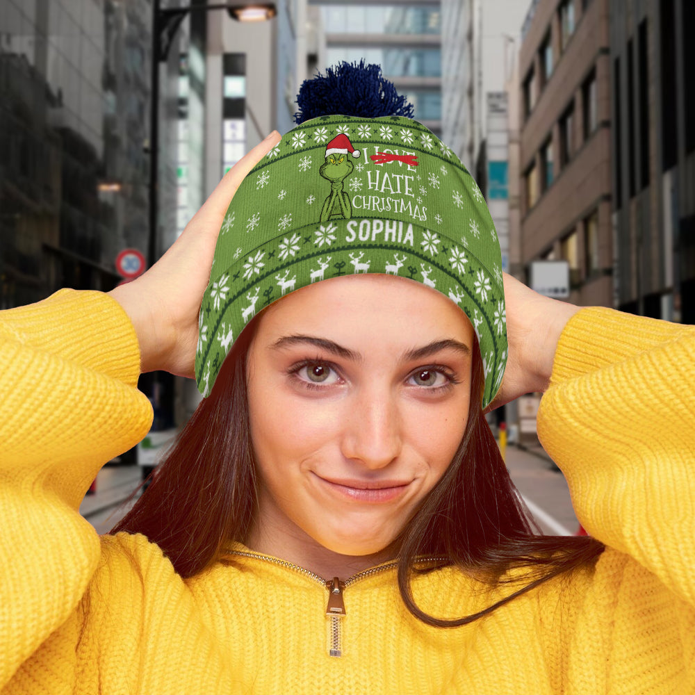 Personalized Grinch Beanie Hat with Custom Name for Christmas Gift Beanie Hat GradoCreations