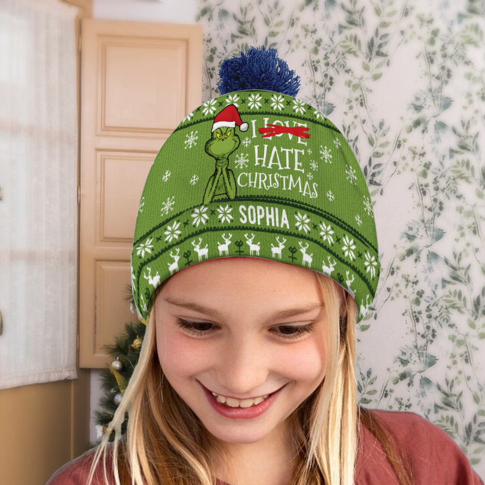 Personalized Grinch Beanie Hat with Custom Name for Christmas Gift Beanie Hat GradoCreations