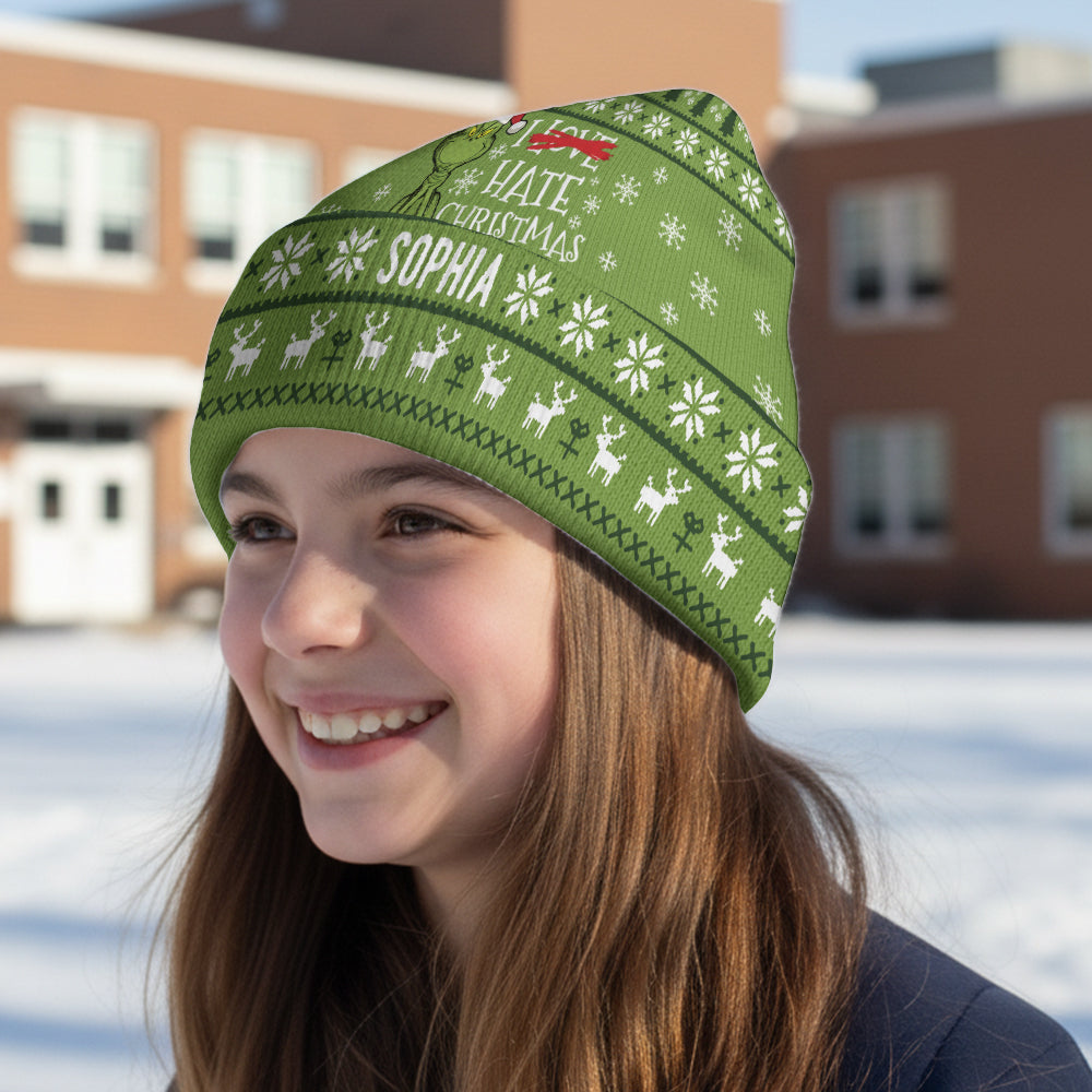 Personalized Grinch Beanie Hat with Custom Name for Christmas Gift Beanie Hat GradoCreations