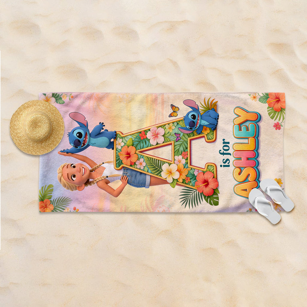 Personalized Beach Towel with Cute Blue Alien Custom Photo Gift for Movie Fans