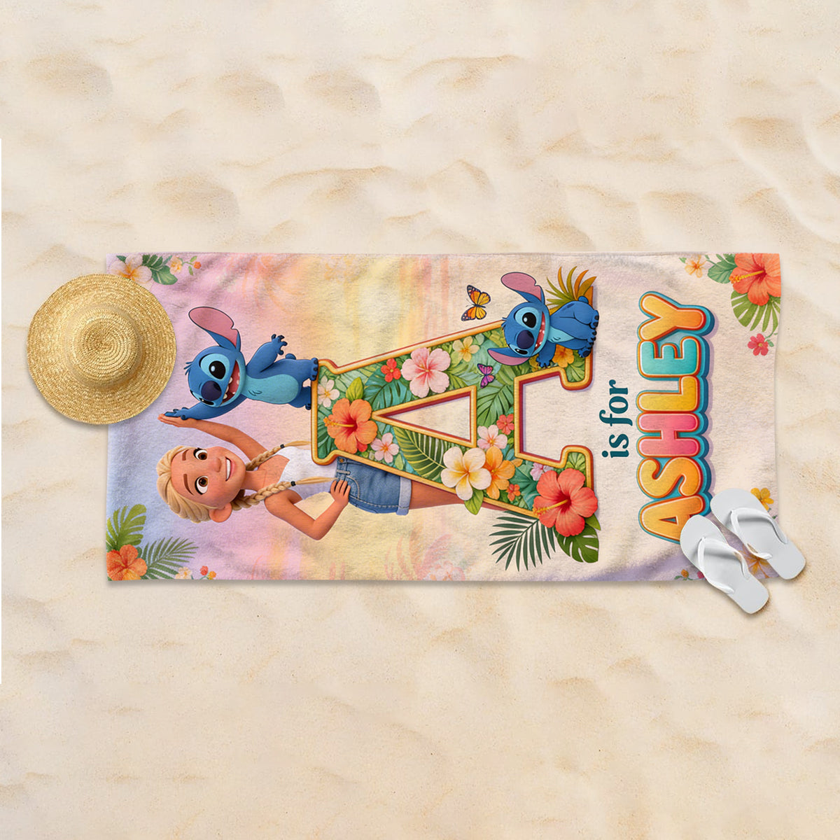 Personalized Beach Towel with Cute Blue Alien Custom Photo Gift for Movie Fans