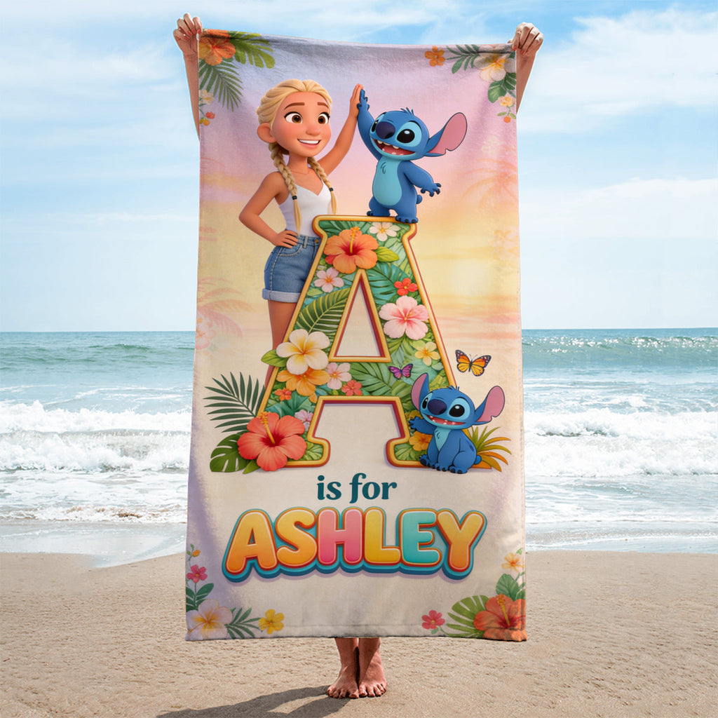 Personalized Beach Towel with Cute Blue Alien Custom Photo Gift for Movie Fans