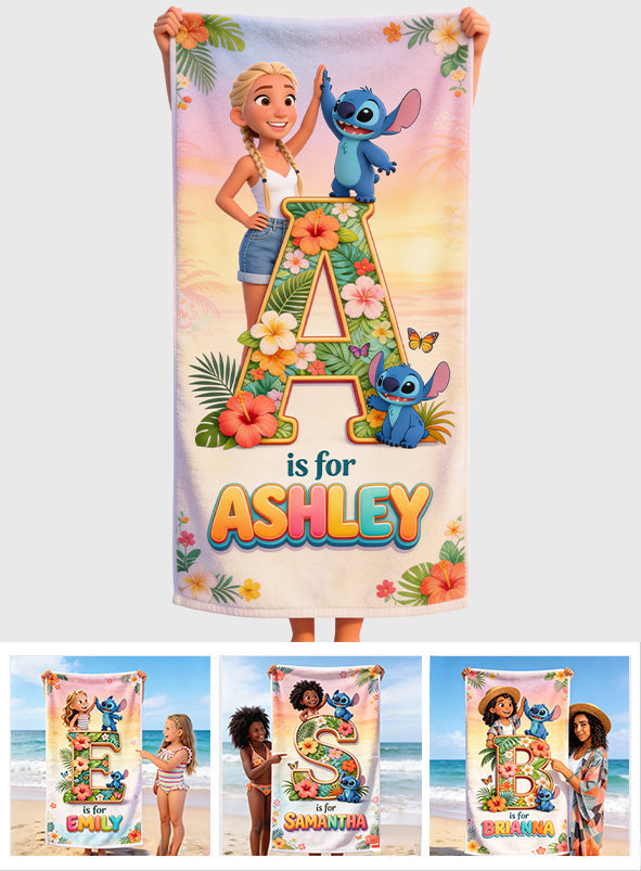 Personalized Beach Towel with Cute Blue Alien Custom Photo Gift for Movie Fans