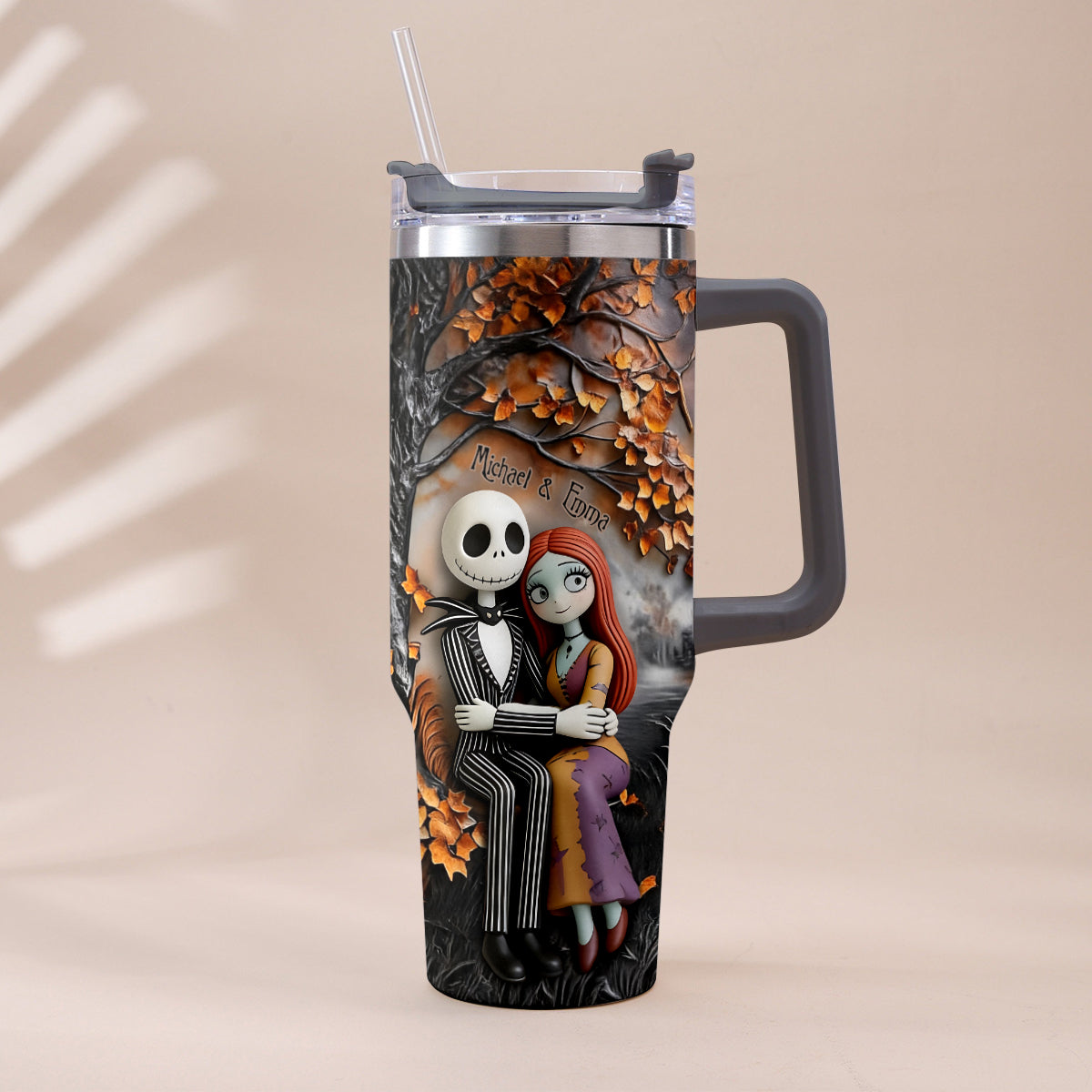 Personalized Nightmare Tumbler with Plush Charms Custom Name Gift for Couple Tumbler With Plush Charm GradoCreations