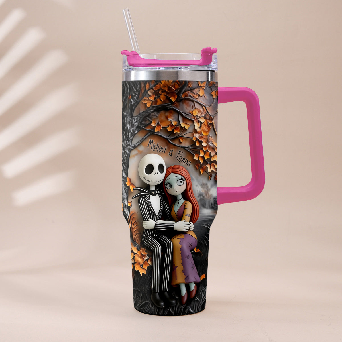 Personalized Nightmare Tumbler with Plush Charms Custom Name Gift for Couple Tumbler With Plush Charm GradoCreations