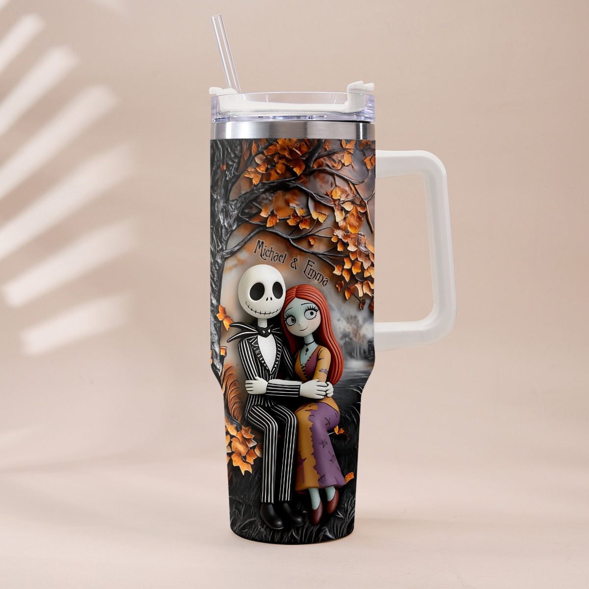 Personalized Nightmare Tumbler with Plush Charms Custom Name Gift for Couple Tumbler With Plush Charm GradoCreations