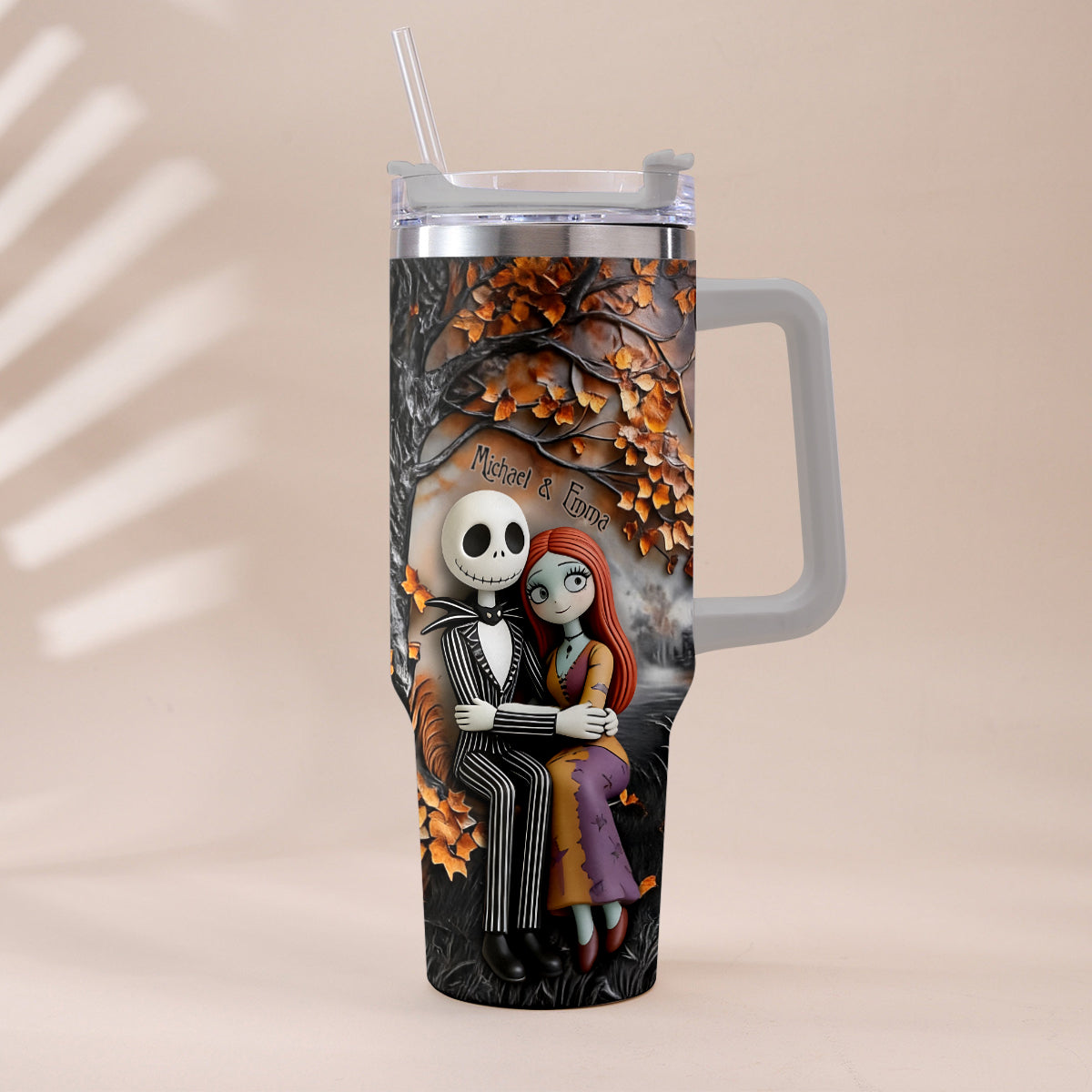 Personalized Nightmare Tumbler with Plush Charms Custom Name Gift for Couple Tumbler With Plush Charm GradoCreations