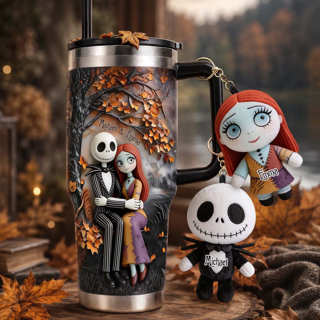 Personalized Nightmare Tumbler with Plush Charms Custom Name Gift for Couple Tumbler With Plush Charm GradoCreations