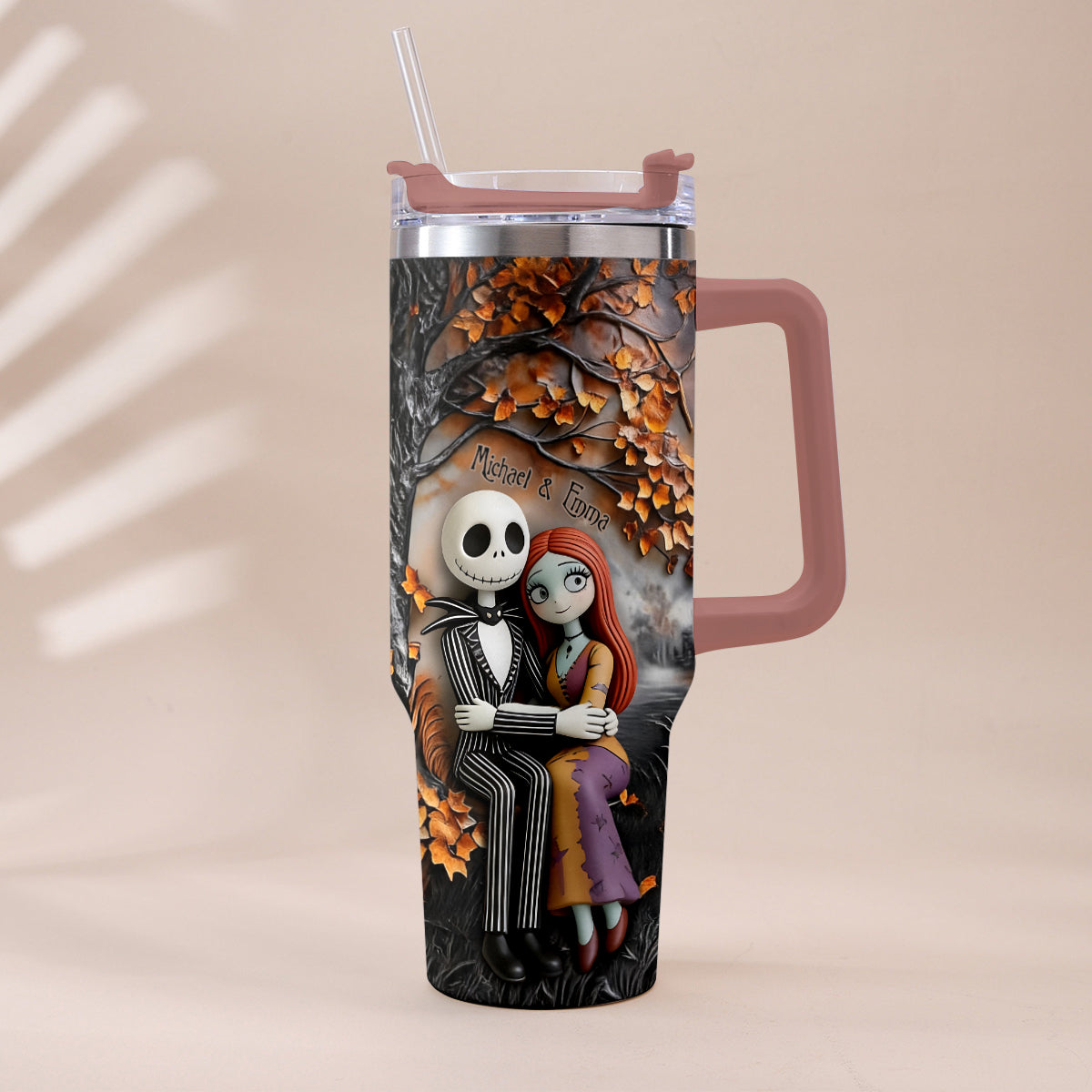 Personalized Nightmare Tumbler with Plush Charms Custom Name Gift for Couple Tumbler With Plush Charm GradoCreations