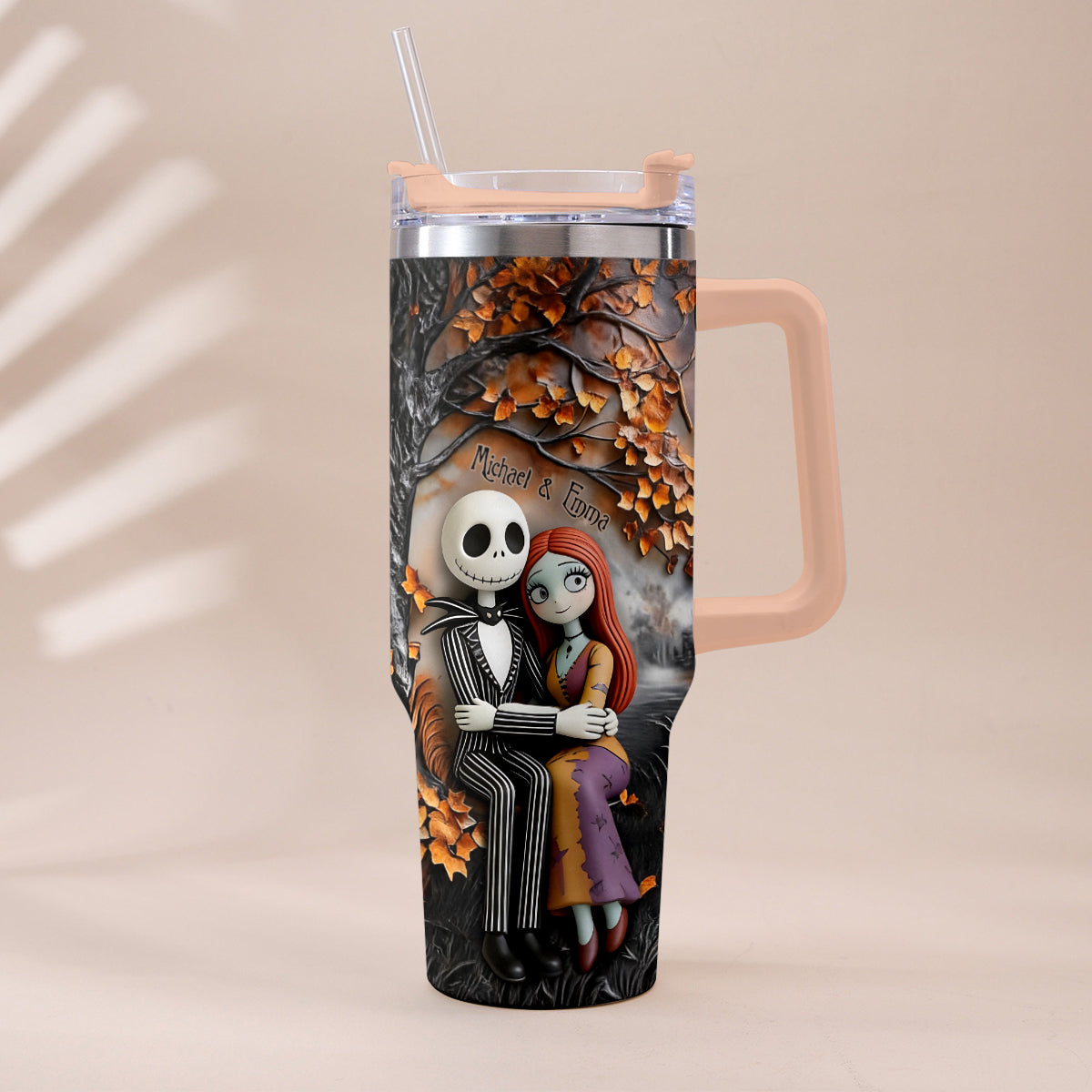 Personalized Nightmare Tumbler with Plush Charms Custom Name Gift for Couple Tumbler With Plush Charm GradoCreations