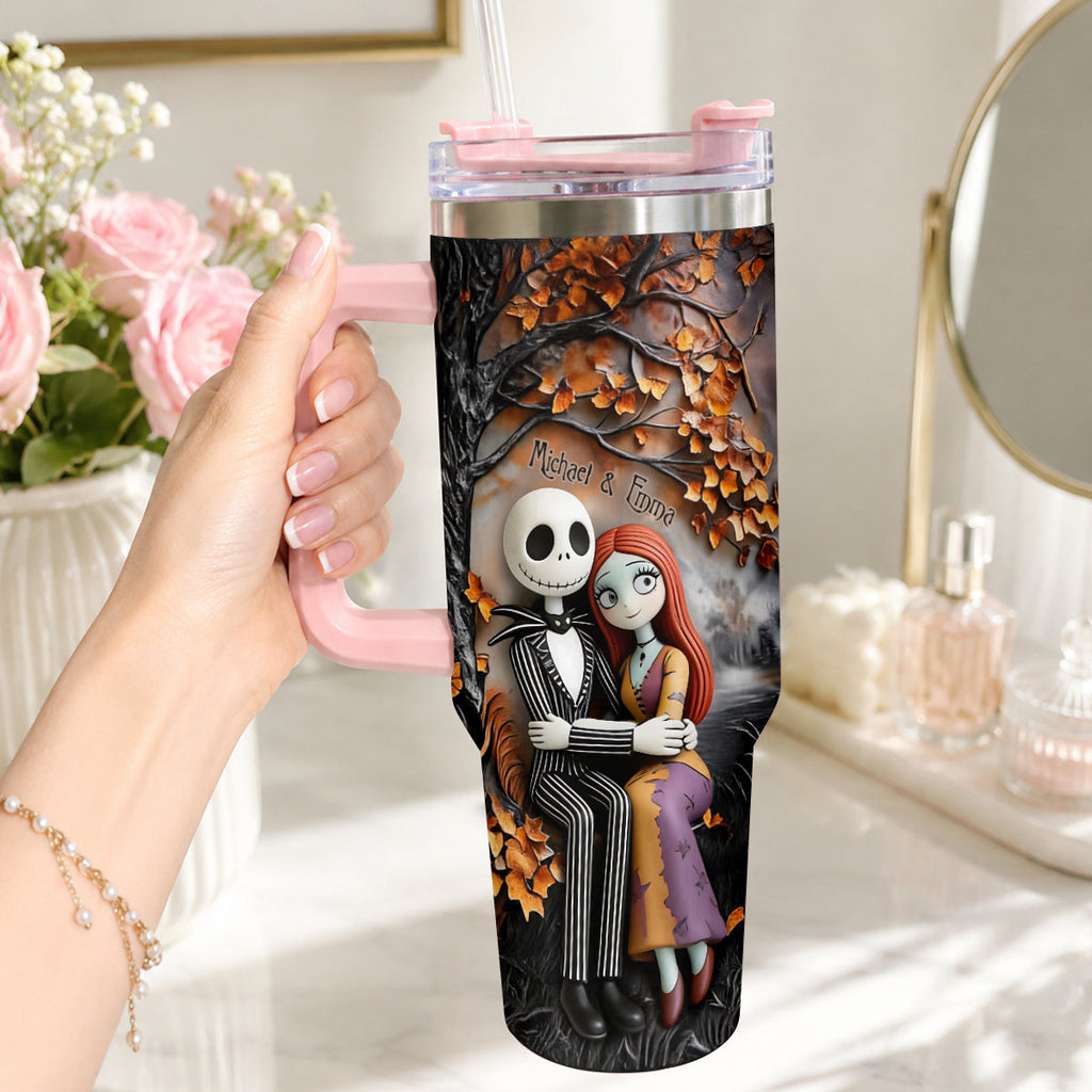 Personalized Nightmare Tumbler with Plush Charms Custom Name Gift for Couple Tumbler With Plush Charm GradoCreations
