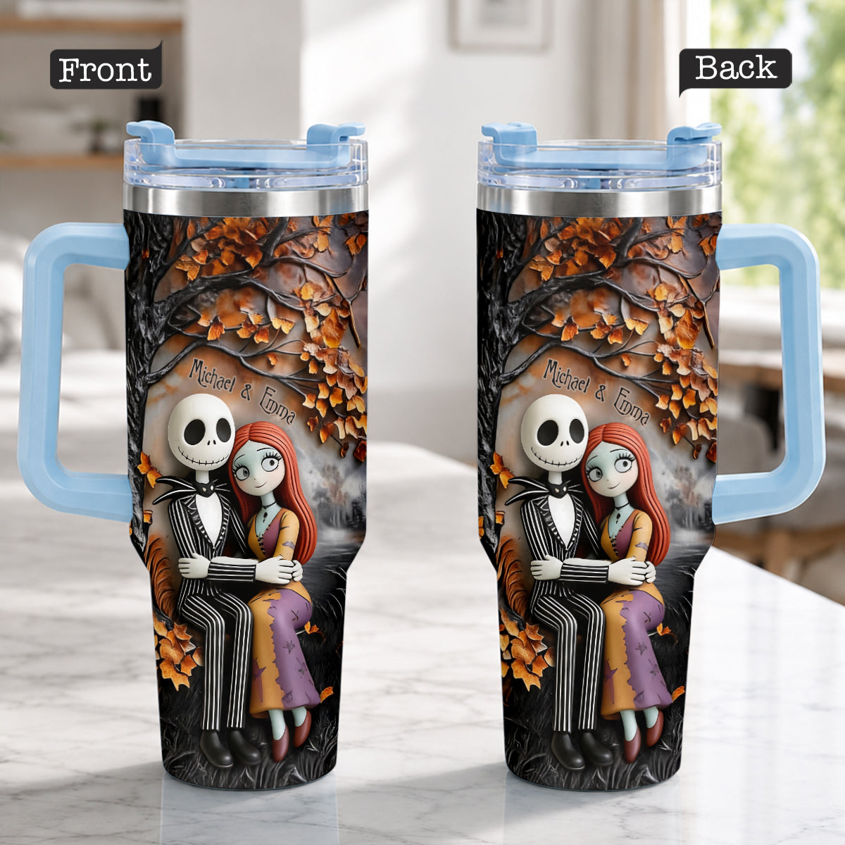 Personalized Nightmare Tumbler with Plush Charms Custom Name Gift for Couple Tumbler With Plush Charm GradoCreations