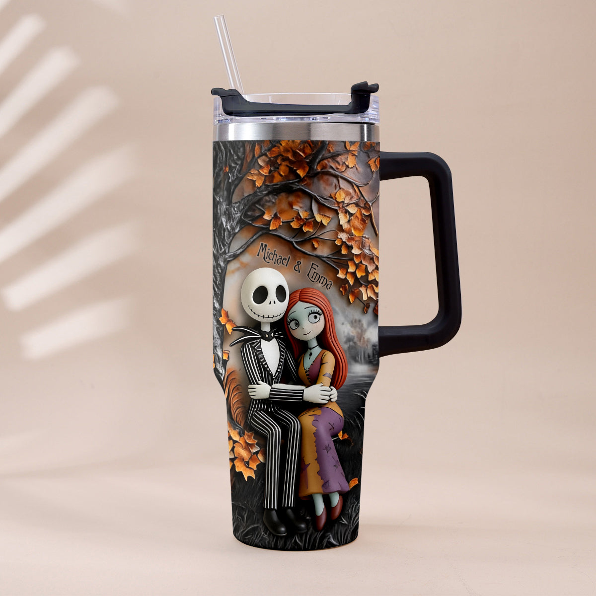 Personalized Nightmare Tumbler with Plush Charms Custom Name Gift for Couple Tumbler With Plush Charm GradoCreations